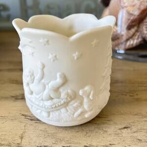 Vintage Lefton Christmas Nativity Votive Candle Holder Cream Sandstone Porcelain